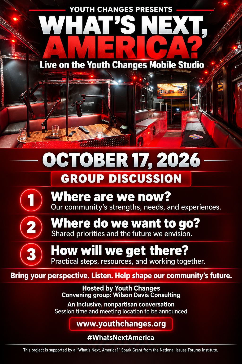 What's Next, America? event flyer — October 17, 2026
